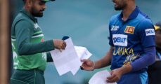Pakistan batting against Sri Lanka in rain affected match