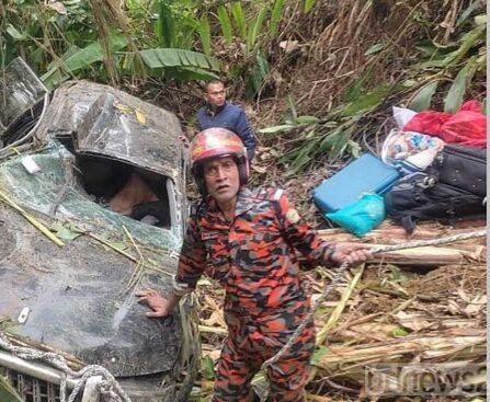 One of the four members of a family survived a 200-feet fall down the Bandarban hill.