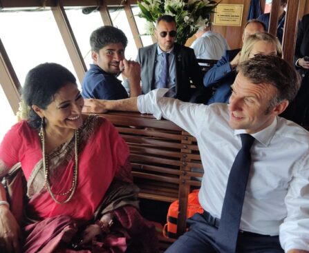 Emmanuel Macron enjoys boat trip by Friendship